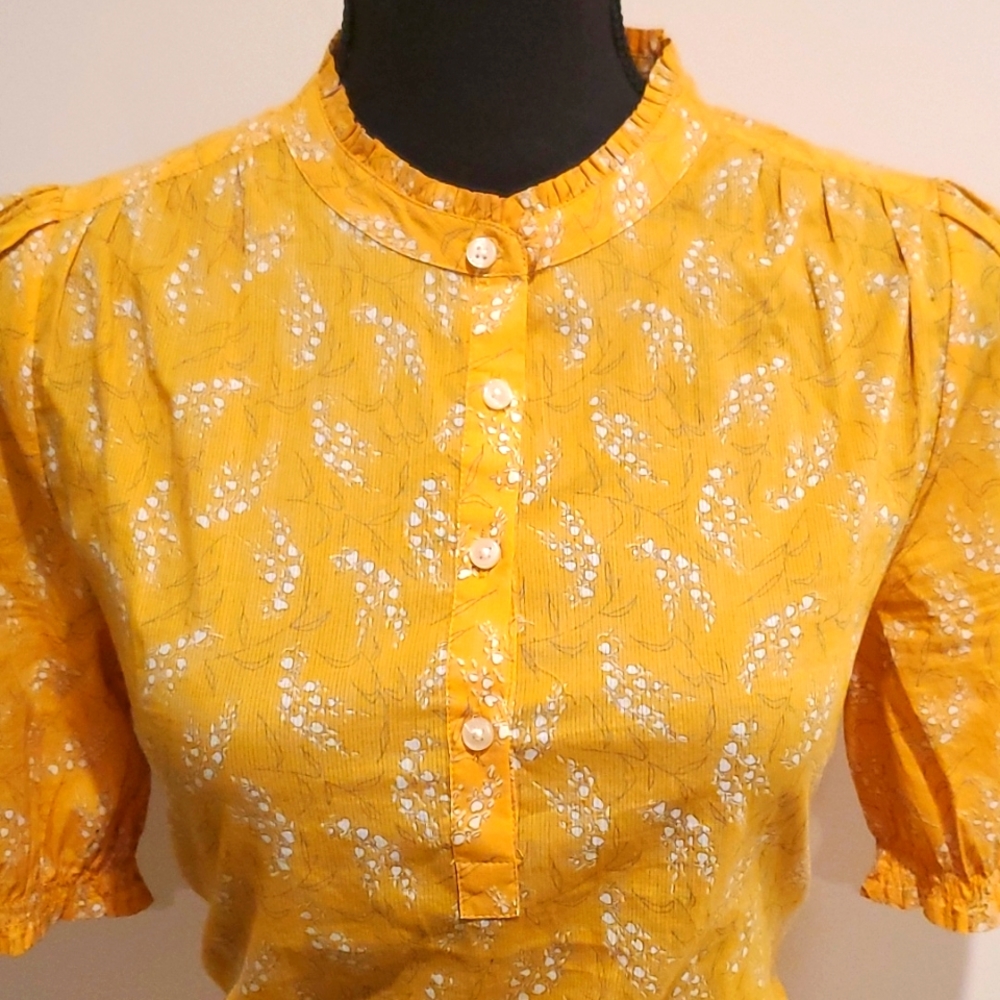 Lucky Brand Women's Short Sleeve Blouse. Medium, Color: Yellow - Picture 2 of 7